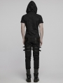 Black Gothic Punk Hooded Cracked Knitted Short Sleeve T-Shirt for Men