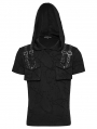 Black Gothic Punk Hooded Cracked Knitted Short Sleeve T-Shirt for Men