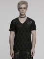 Black Gothic Punk Handsome Tattered Knitted Men's Short Sleeve T-Shirt