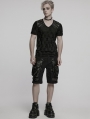 Black Gothic Punk Handsome Tattered Knitted Men's Short Sleeve T-Shirt