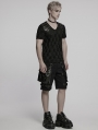 Black Gothic Punk Handsome Tattered Knitted Men's Short Sleeve T-Shirt