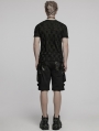 Black Gothic Punk Handsome Tattered Knitted Men's Short Sleeve T-Shirt
