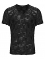 Black Gothic Punk Handsome Tattered Knitted Men's Short Sleeve T-Shirt