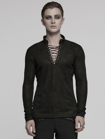 Black Gothic Dark Jacquard Long Sleeve T-Shirt for Men