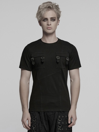 Black Gothic Dark Punk Denim Knitted Short Sleeve T-Shirt for Men