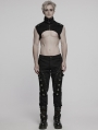 Black Gothic Punk Denim Stand Collar Short Vest for Men