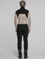Black Gothic Punk Denim Stand Collar Short Vest for Men