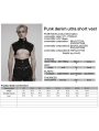 Black Gothic Punk Denim Stand Collar Short Vest for Men