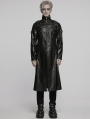 Black Gothic Cyberpunk Studded Leather Collar Long Jacket for Men