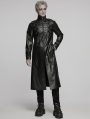 Black Gothic Cyberpunk Studded Leather Collar Long Jacket for Men