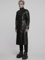 Black Gothic Cyberpunk Studded Leather Collar Long Jacket for Men