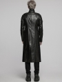 Black Gothic Cyberpunk Studded Leather Collar Long Jacket for Men