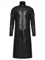 Black Gothic Cyberpunk Studded Leather Collar Long Jacket for Men