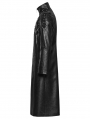 Black Gothic Cyberpunk Studded Leather Collar Long Jacket for Men
