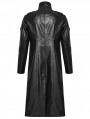Black Gothic Cyberpunk Studded Leather Collar Long Jacket for Men