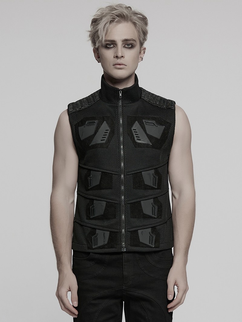 Black Gothic Cyberpunk 3D Patch Vest for Men