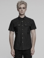 Black Gothic Punk Metal Eyelet Short Sleeved Shirt for Men