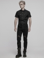 Black Gothic Punk Metal Eyelet Short Sleeved Shirt for Men