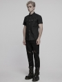 Black Gothic Punk Metal Eyelet Short Sleeved Shirt for Men