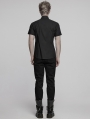 Black Gothic Punk Metal Eyelet Short Sleeved Shirt for Men