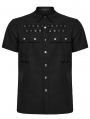 Black Gothic Punk Metal Eyelet Short Sleeved Shirt for Men