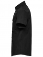 Black Gothic Punk Metal Eyelet Short Sleeved Shirt for Men