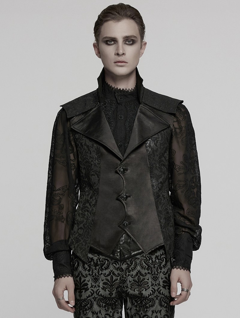 Black Retro Gothic Embossed Jacquard Gentlemen's Button Waistcoat
