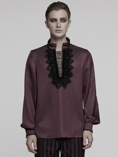 Red Gothic Dark Rose Patterned Loose Shirt for Men