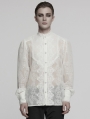 White Vintage Gothic Embroidered Chiffon Shirt for Men