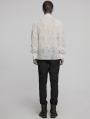 White Vintage Gothic Embroidered Chiffon Shirt for Men