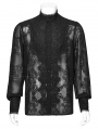 Black Vintage Gothic Embroidered Chiffon Shirt for Men