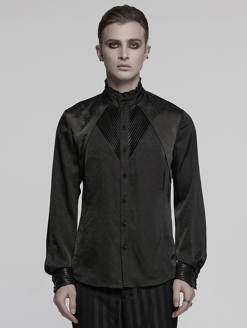 Black Vintage Gothic Fitted Shirt for Men