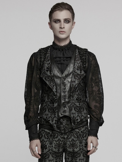 Black Gothic Retro Palace Embroidered Waistcoat for Men