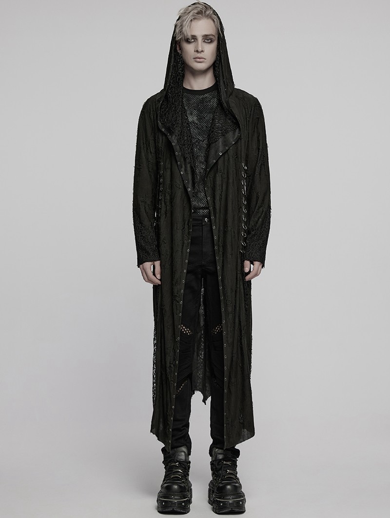 Black Gothic Decadent Asymmetric Hooded Knitted Jacket for Men