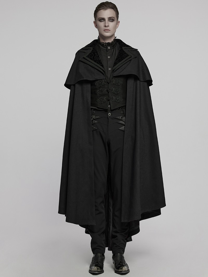 Black Retro Gothic Dark Night Cloak Style Long Jacket for Men