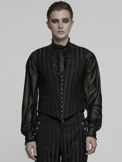 Black Retro Gothic Steampunk Striped Vest for Men