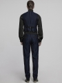 Black and Blue Retro Gothic Steampunk Striped Vest for Men