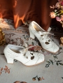 White Victorian Leather Block Heel Lace-Up Oxford Shoes