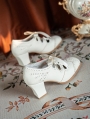 White Victorian Leather Block Heel Lace-Up Oxford Shoes