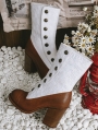 Brown and White Embroidered Leather High Heel Victorian Boots