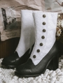 Black and White Embroidered Leather High Heel Victorian Boots