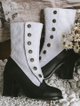 Black and White Embroidered Leather High Heel Victorian Boots
