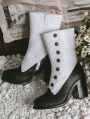 Black and White Embroidered Leather High Heel Victorian Boots