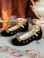 Black Velvet Studded Gothic Victorian Flat Shoes