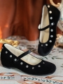 Black Velvet Studded Gothic Victorian Flat Shoes