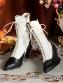 White and Black Victorian Lolita Side Zip Lace-Up Boots
