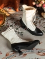 White and Black Victorian Lolita Side Zip Lace-Up Boots