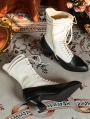 White and Black Victorian Lolita Side Zip Lace-Up Boots