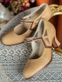 Brown Retro Buckle Strap Cutout Leather Mary Jane Heels