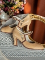 Brown Retro Buckle Strap Cutout Leather Mary Jane Heels
